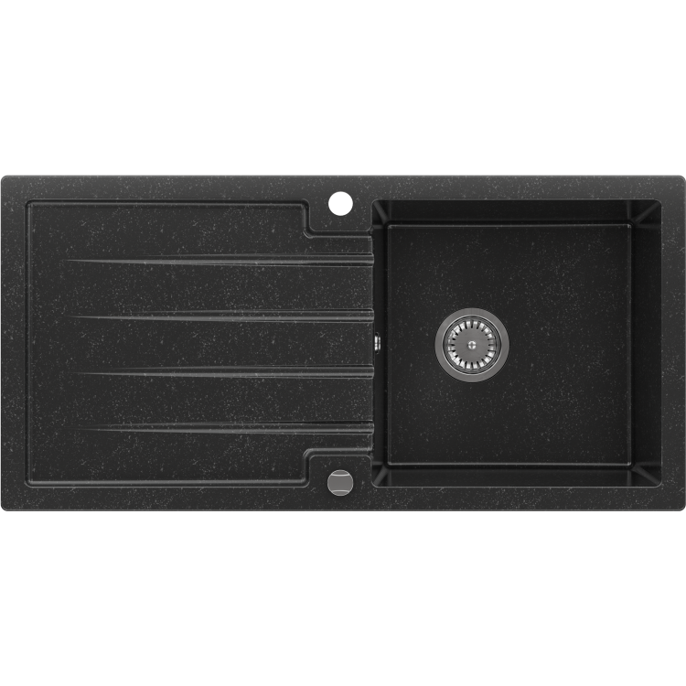 Large 1 Bowl Black Granite Composite Sink & Waste Kit with Reversible Drainer - 980 x 480mm - Alice