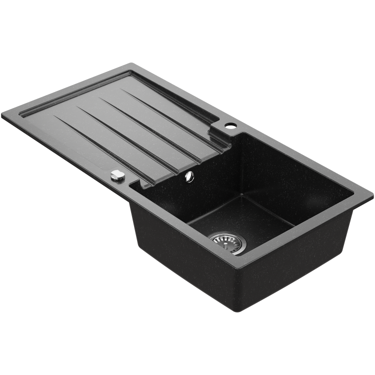 Large 1 Bowl Black Inset Granite Composite Kitchen Sink with Reversible Drainer - Enza Alice