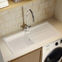 ALI98X4BWHT Large Single Bowl White Inset Granite Composite Kitchen Sink with Reversible Drainer - Enza Alice
