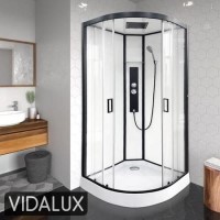 Black 900x900mm Hydro Shower Cabin Quadrant with Shower Tray & 2 Outlet Thermostatic Mixer Shower System - Vidalux