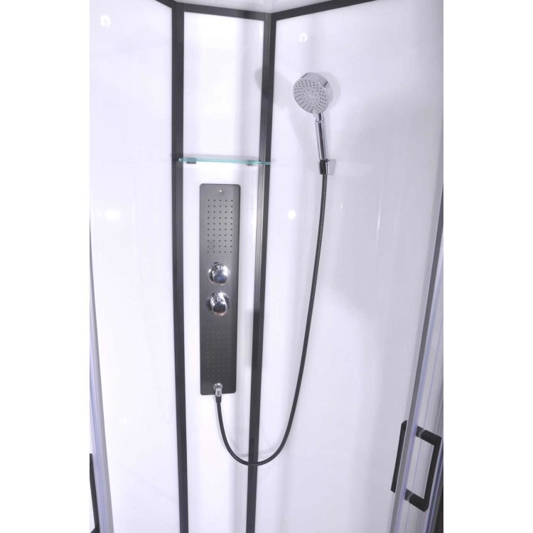 Black 900x900mm Hydro Shower Cabin Quadrant with Shower Tray & 2 Outlet Thermostatic Mixer Shower System - Vidalux