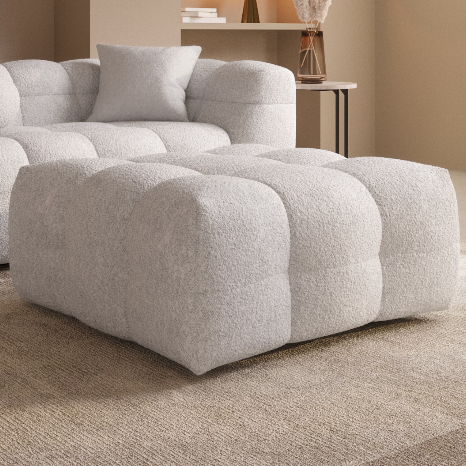 Large Cream Boucle Footstool - Alessia A...