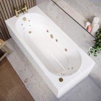 Single Ended Whirlpool Spa Bath with 14 Brushed Brass Whirlpool Jets 1700 x 750mm - Alton