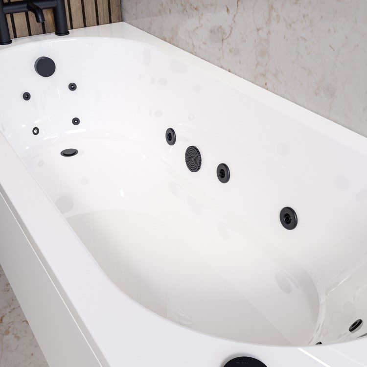 Single Ended Whirlpool Spa Bath with 14 Matt Black Whirlpool Jets 1700 x 750mm - Alton