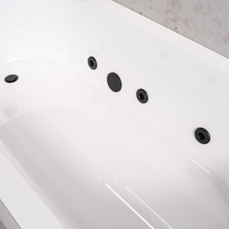 Single Ended Whirlpool Spa Bath with 6 Matt Black Whirlpool Jets 1700 x 750mm - Alton
