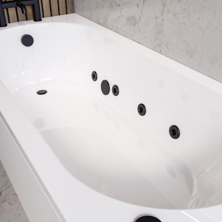 Single Ended Whirlpool Spa Bath with 8 Matt Black Whirlpool Jets 1700 x 750mm - Alton