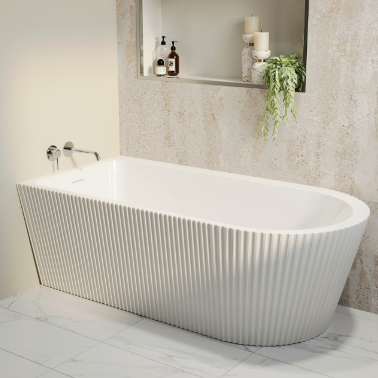 Amaro White Freestanding Single Ended Left Hand Fluted Corner Bath 1650 X 800Mm Size 165