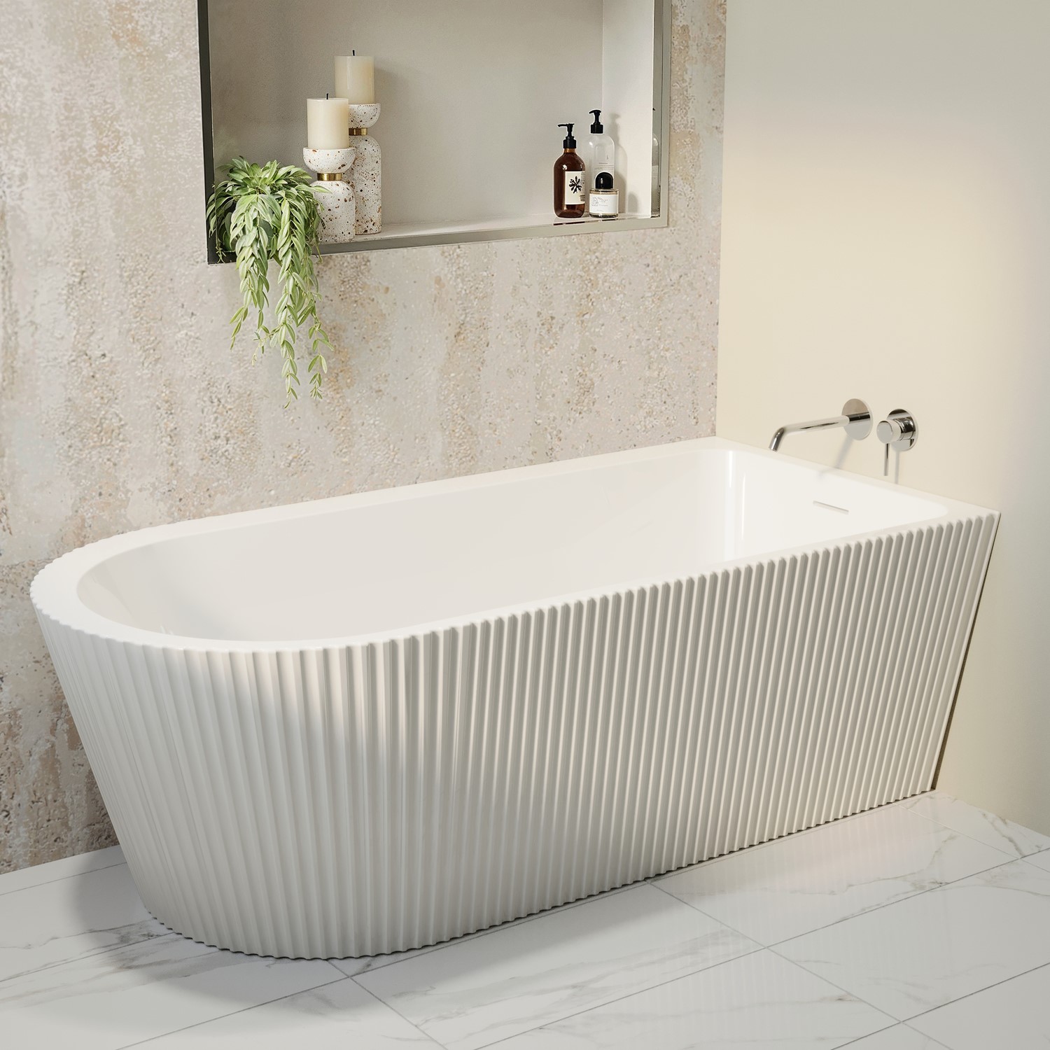 Amaro Freestanding Single Ended Right Hand Fluted Corner Bath 1650 X 800Mm DM623F-1650RH