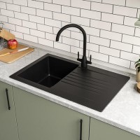 GRADE A2 - 1 Bowl Black Composite Small Kitchen Sink with Reversible Drainer - Essence Amelia