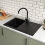 1 Bowl Black Composite Small Kitchen Sink with Reversible Drainer - Essence Amelia