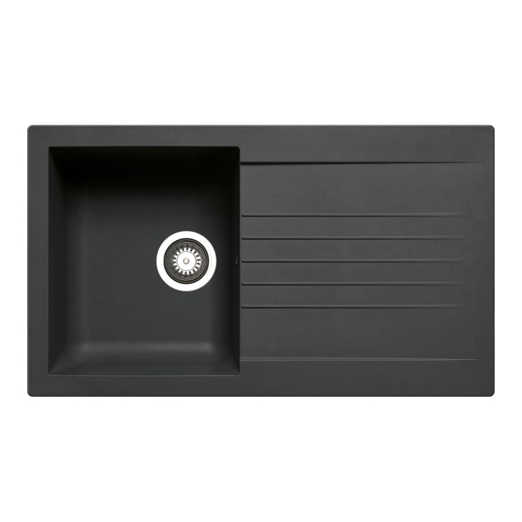 Single Bowl Inset Black Composite Small Kitchen Sink with Reversible Drainer - Essence Amelia