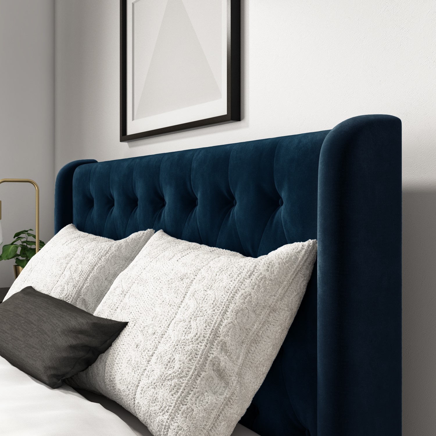 Amara Double Bed Frame in Navy Blue Velvet with Quilted Headboard | eBay