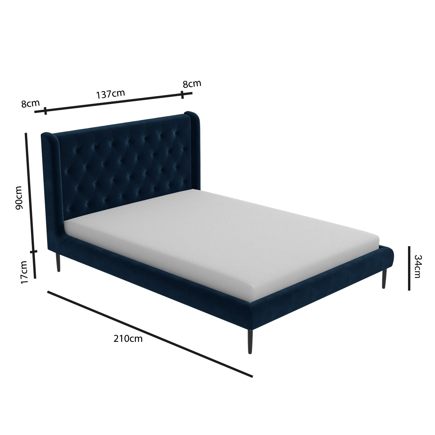 Amara Double Bed Frame in Navy Blue Velvet with Quilted ...