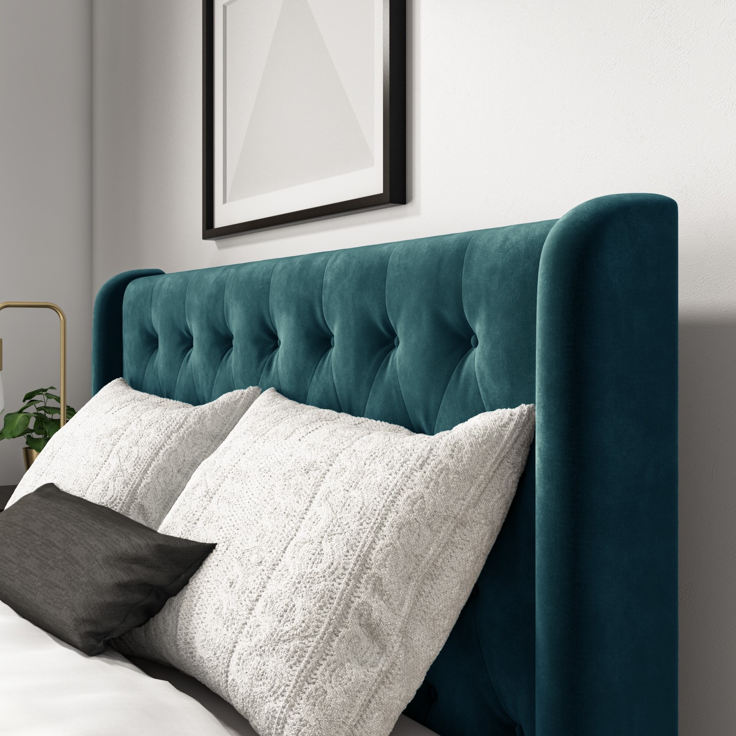 Amara Double Bed Frame in Teal Velvet with Quilted Headboard