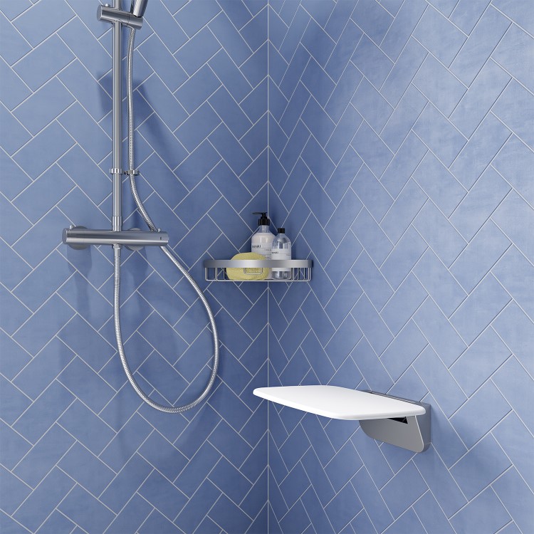 White Wall Mounted Folding Shower Seat - Croydex