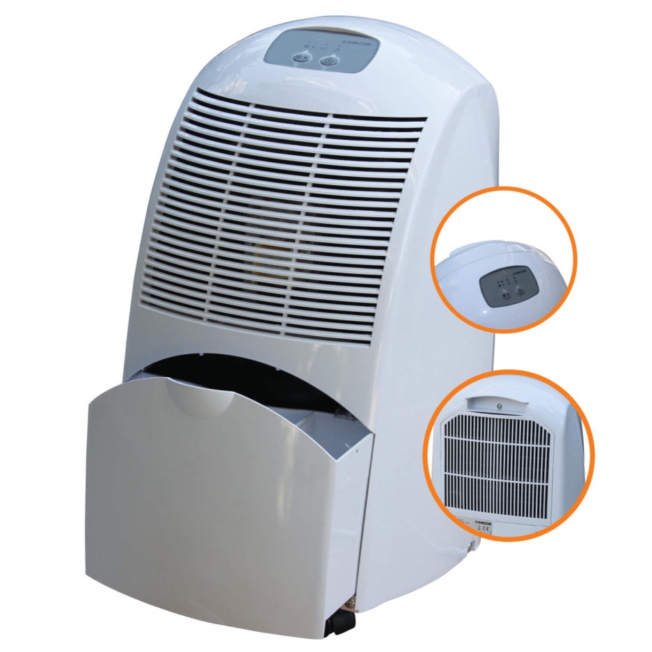 Amcor AD12 12L Dehumidifier for up to 3 bed house with fixed Humidistat