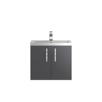 Grey Wall Hung Bathroom Vanity Unit & Basin - W605 x H540mm