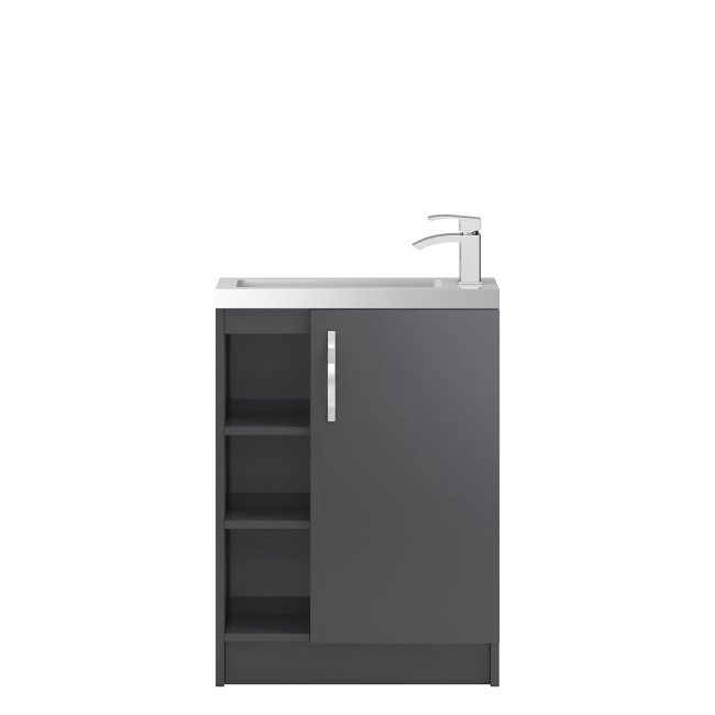 Grey Free Standing Compact Bathroom Vanity Unit & Basin - W605 x H850mm
