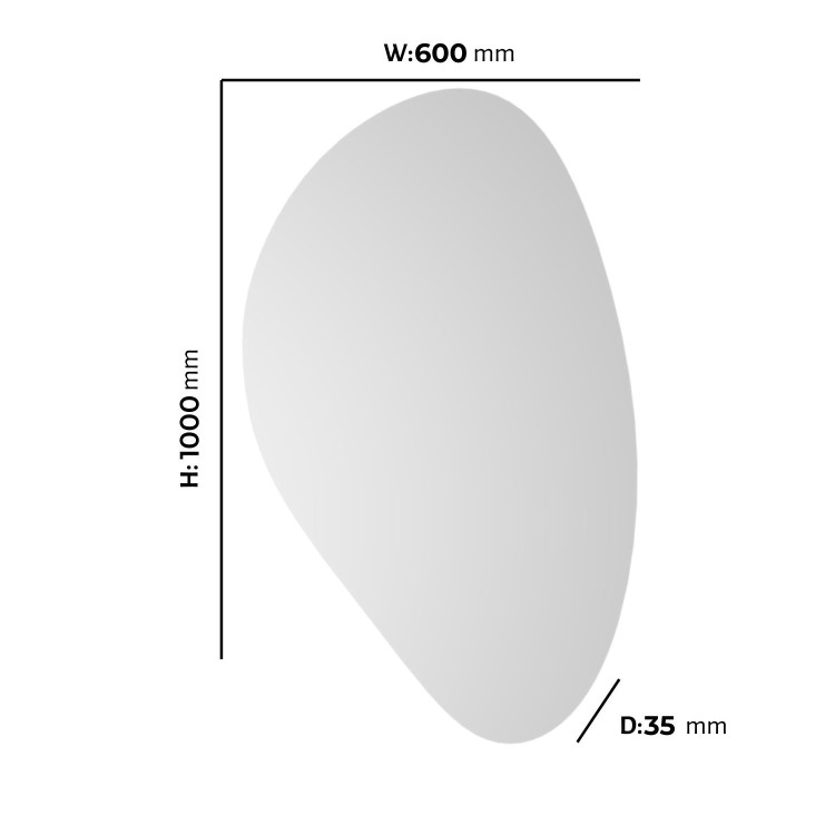 Pebble Backlit Heated Bathroom Mirror with Lights 600 x 1000mm - Apollo