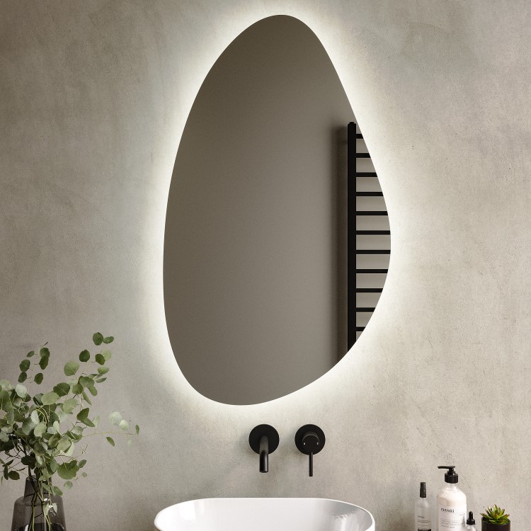 Pebble Backlit Bathroom Mirror with Battery Operated Lights 600 x 1000mm- Apollo