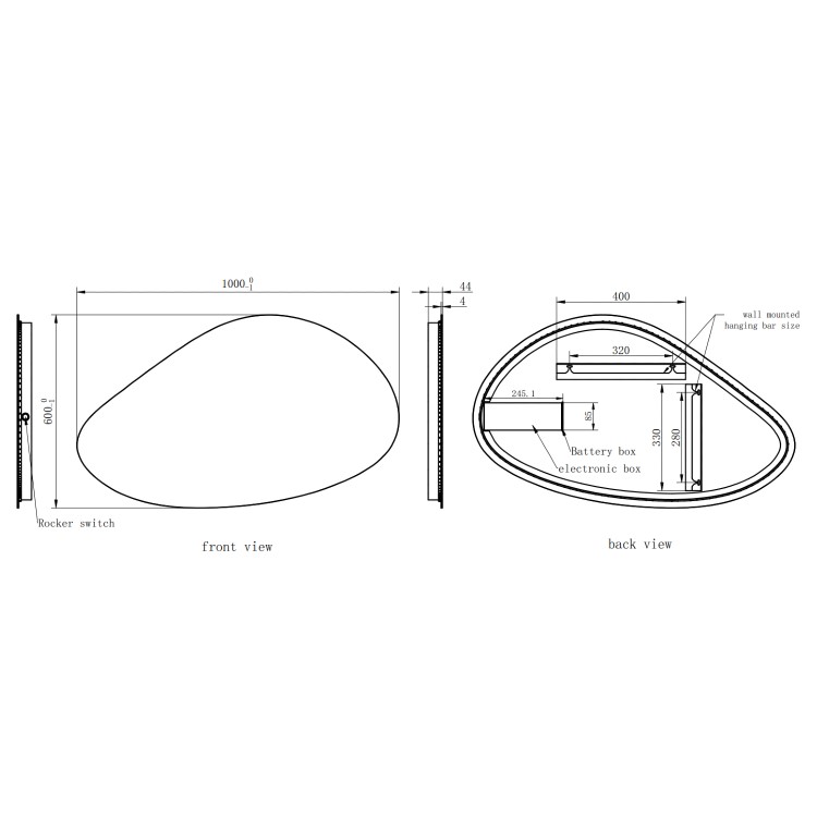 Pebble Backlit Bathroom Mirror with Battery Operated Lights 600 x 1000mm- Apollo