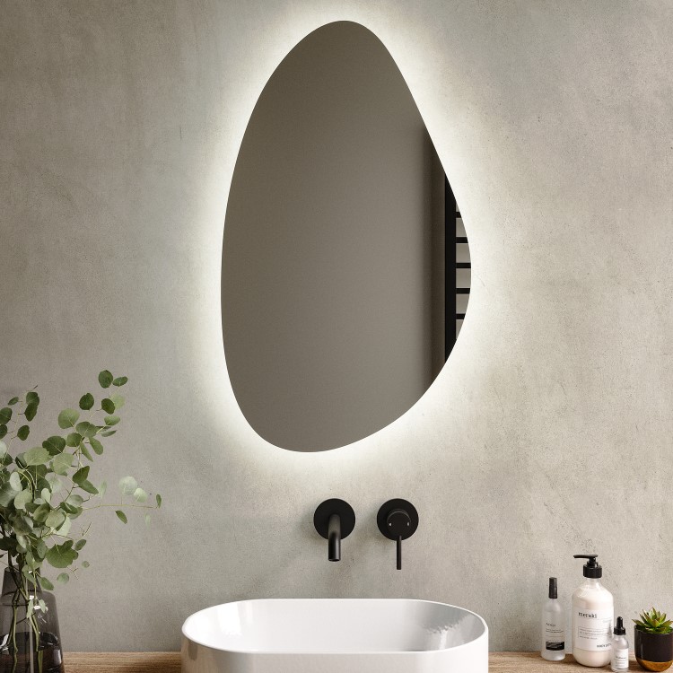 Pebble Backlit Bathroom Mirror with Battery Operated Lights 500 x 800mm - Apollo
