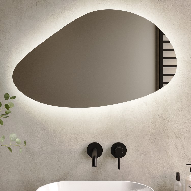 GRADE A1 - Pebble Backlit Bathroom Mirror with Battery Operated Lights 500 x 800mm - Apollo