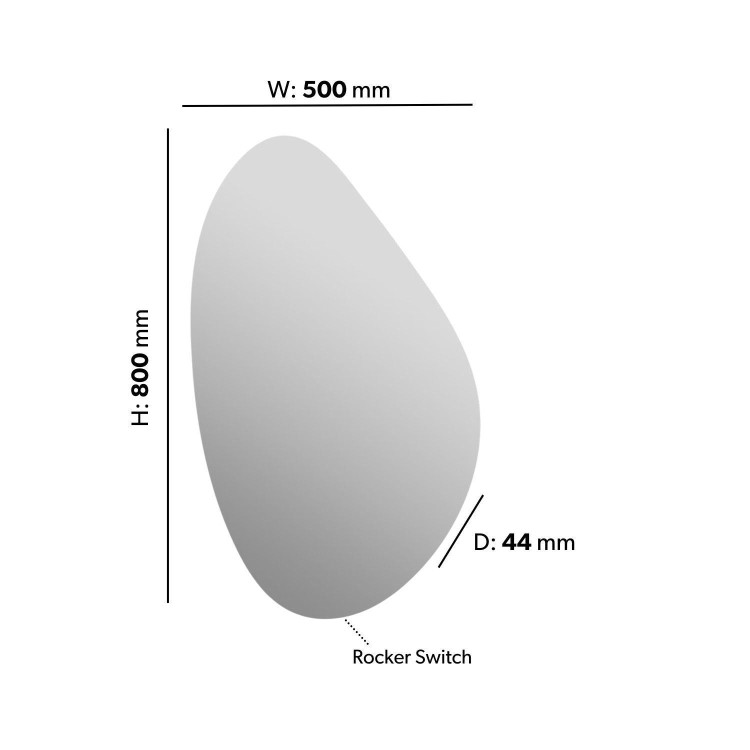 Pebble Backlit Bathroom Mirror with Battery Operated Lights 500 x 800mm - Apollo