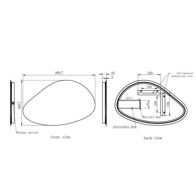 Pebble Backlit Bathroom Mirror with Battery Operated Lights 500 x 800mm - Apollo