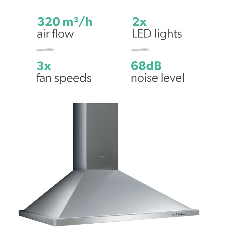 Elica Aquavitae 50cm Chimney Cooker Hood - Stainless Steel