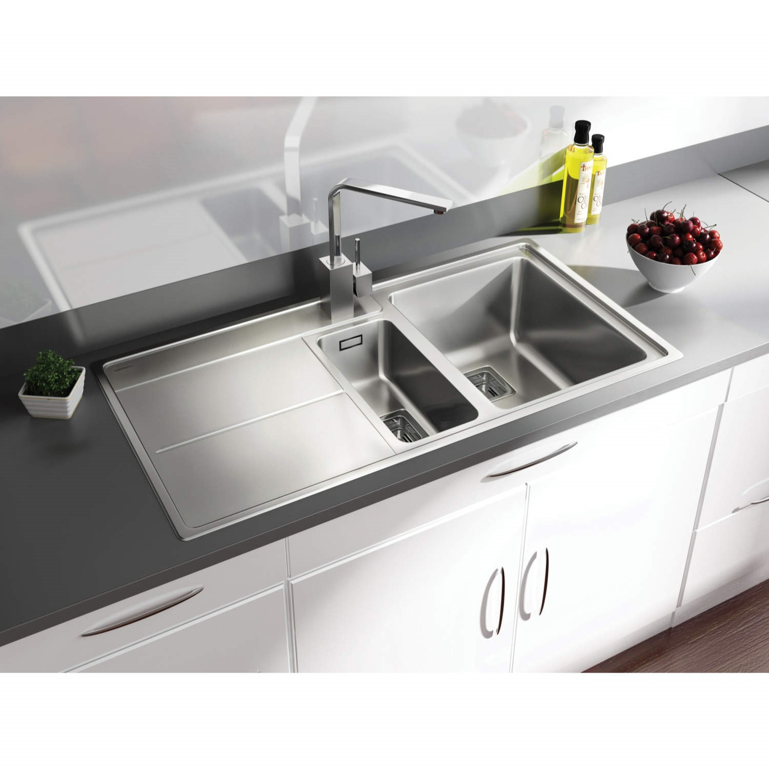 1.5 Bowl Inset Stainless Steel Kitchen Sink with Lefthand Drainer - Rangemaster Arlington