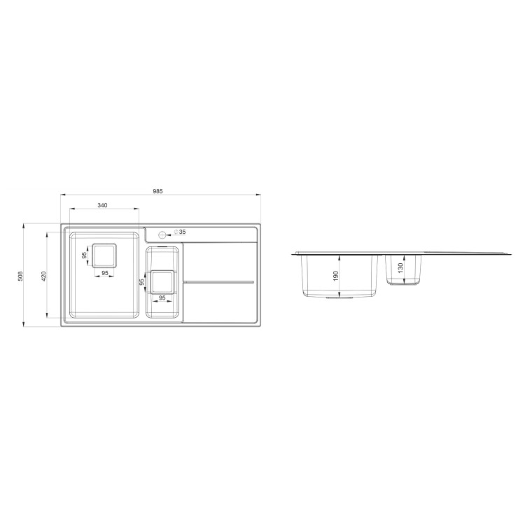 1.5 Bowl Inset Stainless Steel Kitchen Sink with Righthand Drainer - Rangemaster Arlington