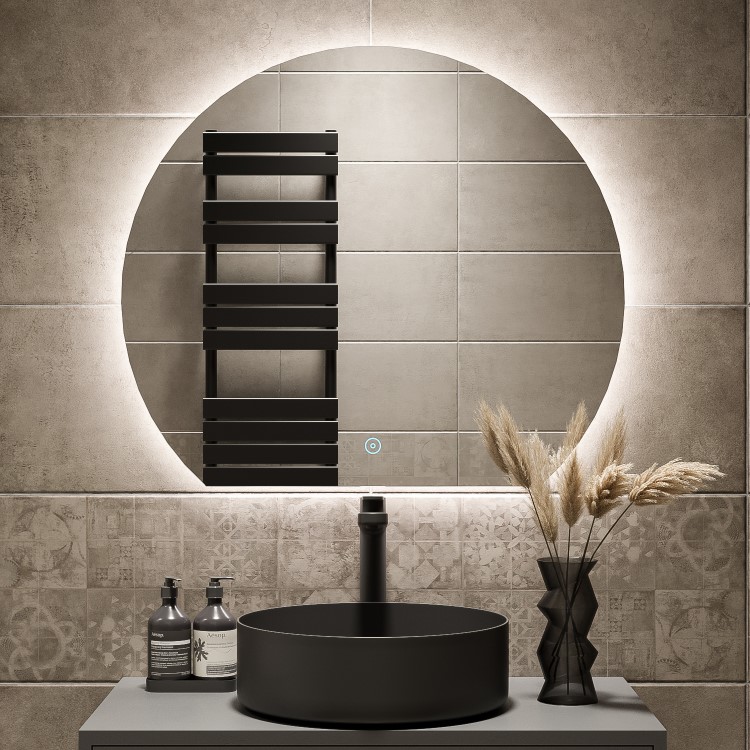 ONLY OPENED - Semi Circle LED Bathroom Mirror with Demister 800 x 700mm - Ara