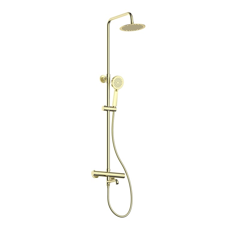 Brushed Brass Round Thermostatic Mixer Shower Set with Bath Filler Spout - Arissa