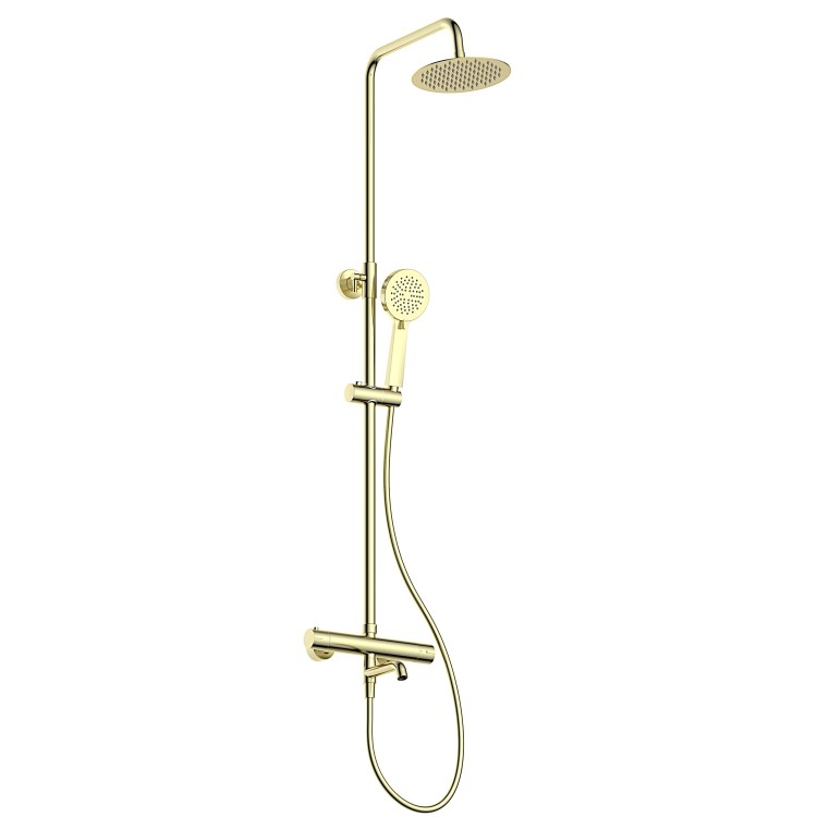 Brushed Brass Round Thermostatic Mixer Shower Set with Bath Filler Spout - Arissa