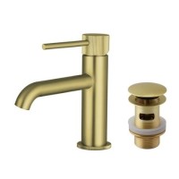 Brushed Brass Fluted Mono Basin Mixer Tap with Waste - Arissa