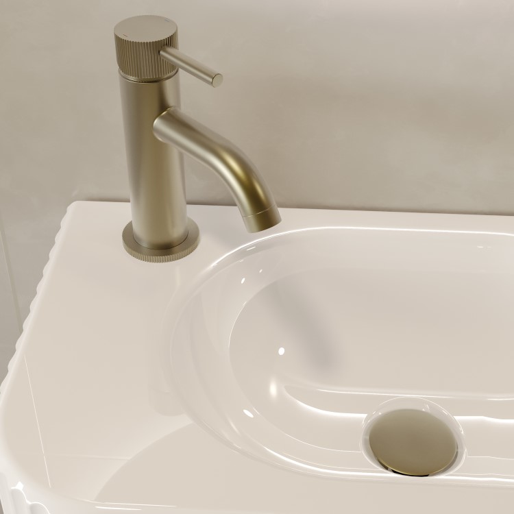 Brushed Brass Fluted Cloakroom Mono Basin Mixer Tap with Waste - Arissa