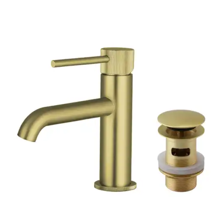 Brushed Brass Fluted Cloakroom Mono Basin Mixer Tap with Waste - Arissa