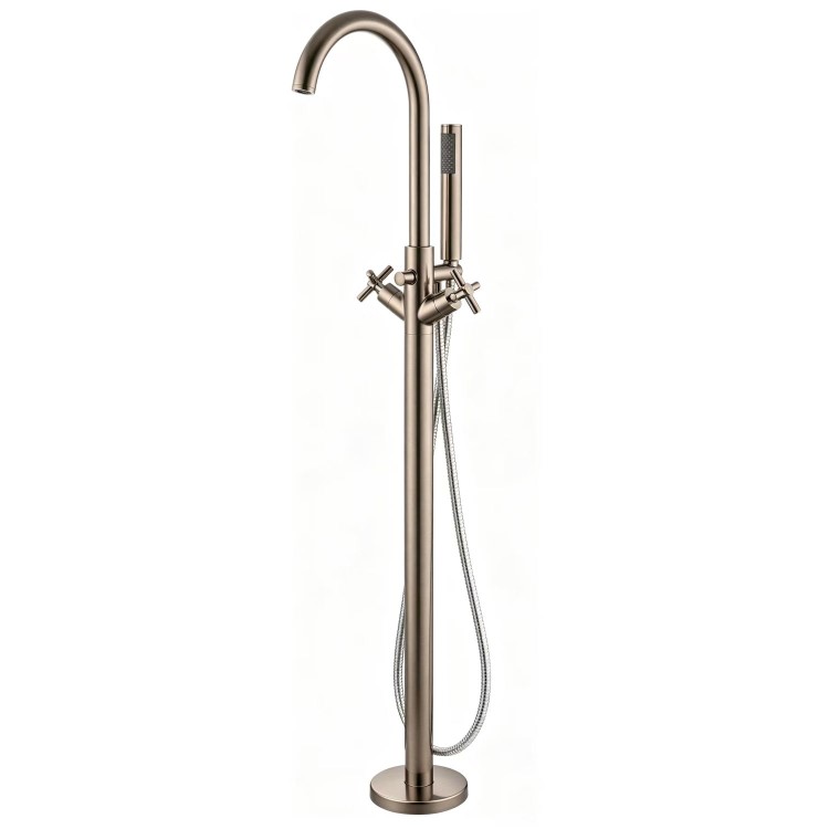 Brushed Brass Freestanding Bath Shower Mixer Tap With Cross Head Handles - Arissa
