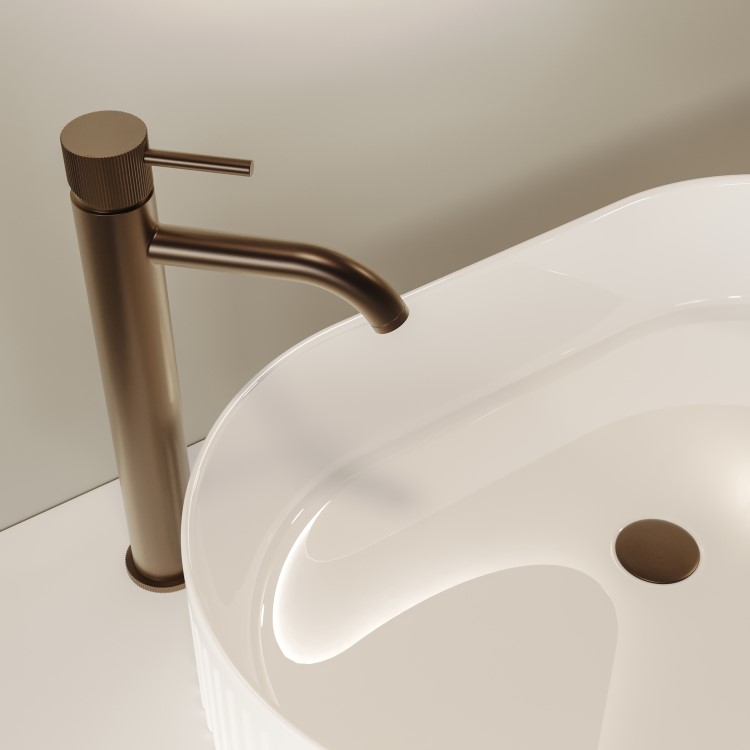 Brushed Bronze Fluted Tall Basin Mono Mixer Tap - Arissa