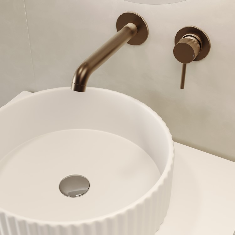 Brushed Bronze Fluted Wall Mounted Basin Mixer Tap - Arissa