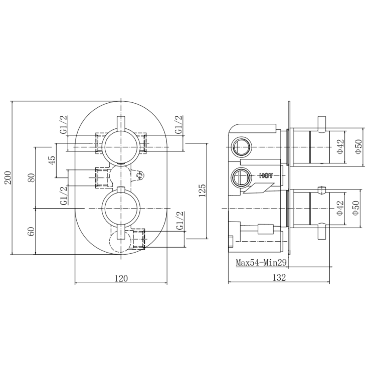 Black 2 Outlet Concealed Thermostatic Shower Valve with Dual Control - Arissa