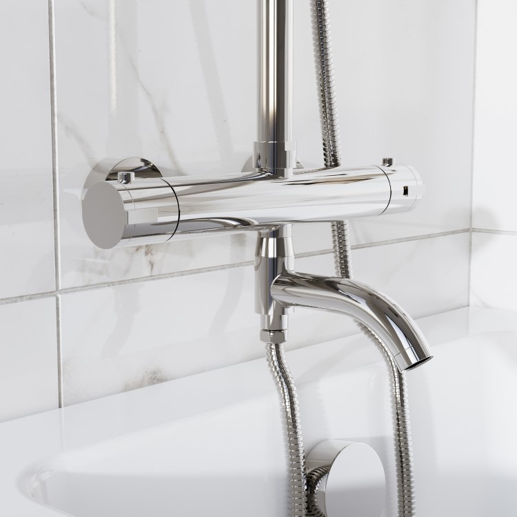 Chrome Round Thermostatic Mixer Shower Set with Bath Filler Spout - Arissa