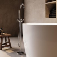 Chrome Freestanding Bath Shower Mixer Tap With Cross Head Handles - Arissa