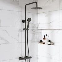 Gunmetal Grey Thermostatic Bar Mixer Shower Set with Slide Rail Kit & Hand Shower - Arissa