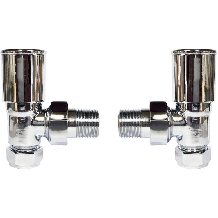 Pair of Angle Round Head Radiator Valves - Chrome