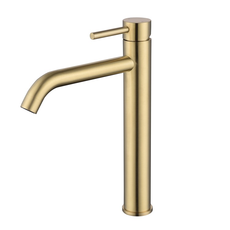 ONLY OPENED - Brushed Brass Tall Mono Basin Mixer Tap - Arissa