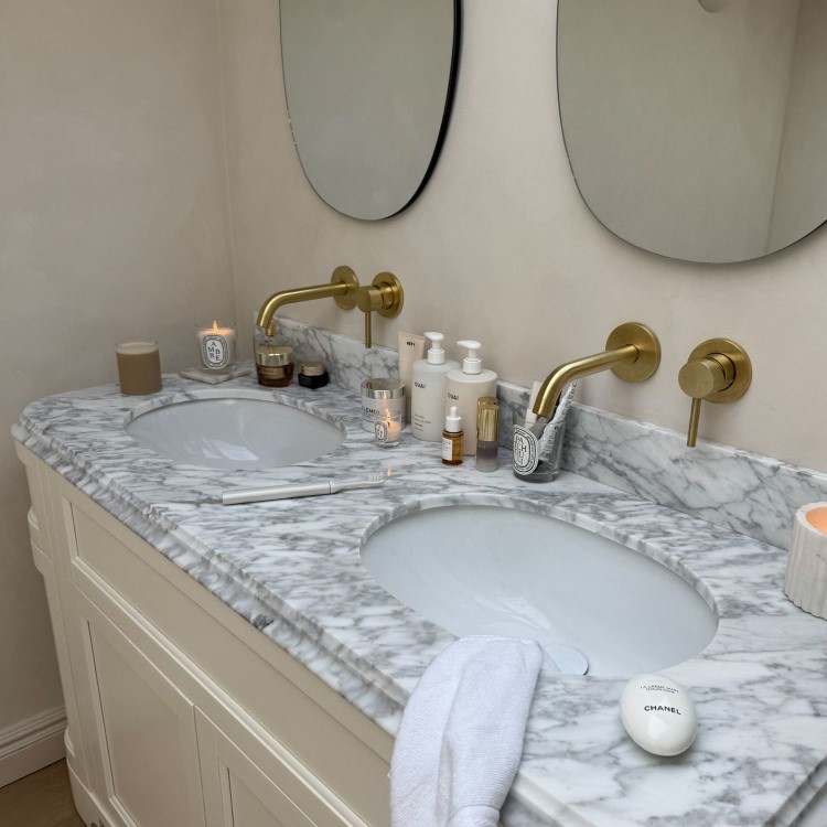 Brushed Brass Wall Mounted Basin Mixer Tap - Arissa