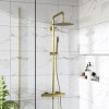 Brushed Brass Thermostatic Mixer Shower with Round Overhead &amp; Pencil Hand Shower - Arissa