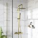 Brushed Brass Thermostatic Mixer Shower with Round Overhead & Pencil Hand Shower - Arissa